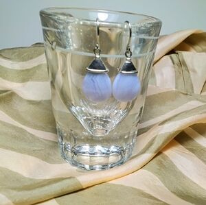 925 Silver Blue Lace Agate Teardrop Earrings